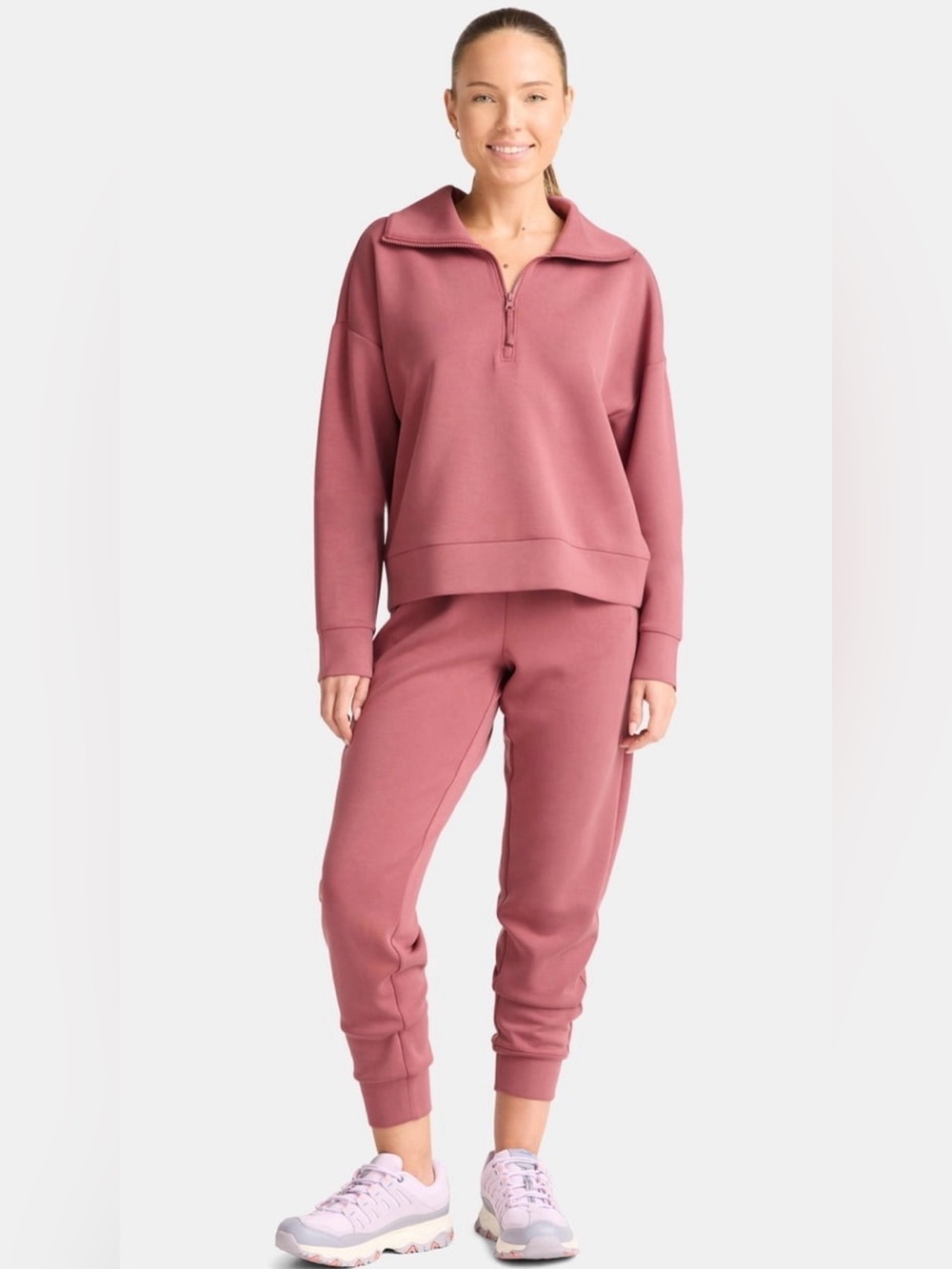 Avia Women's ScubaKnit Quarter-Zip Pullover and Pleated Joggers XS/M